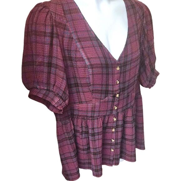 TORRID Babydoll Crinkle Flannel Gauze  Button- Up Short Sleeve Plaid Shirt 1X - Picture 4 of 16